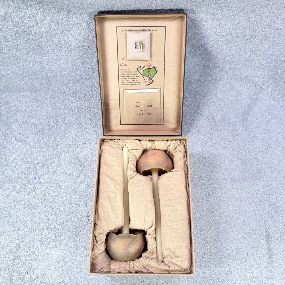John Hardy Lotus Taper Candle Set Green 100% Beeswax Hand Painted Decor TB310LC2